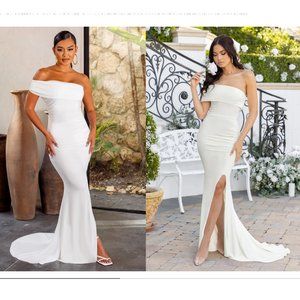 White One Shoulder Fishtail Maxi Dress